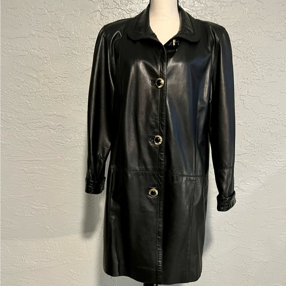 IL Perseo Jackets & Blazers - Italian Black Leather jacket with textured patent leather cuffs/collar.